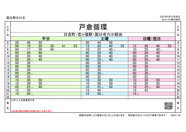 立川バス（国22・国25）時刻表