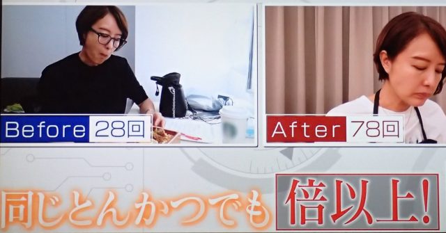 同じとんかつでも倍以上の咀嚼回数に！