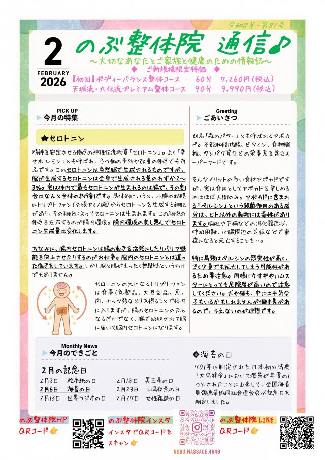 のぶ整体院通信　2026年2月号　No.81　表面
